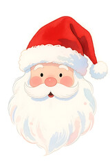 Watercolor Santa Claus Face – Festive Christmas Portrait with Red Hat and White Beard on White Background
