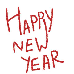 Hand-Drawn Red Happy New Year Text on a White Background