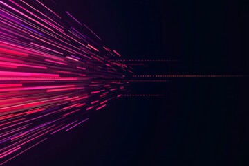 Dynamic Abstract Digital Art with Vibrant Pink and Purple Light Trails Radiating from a Dense Left Side into Dark Background, Creating a Sense of Energy, Depth and Movement
