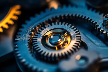 Intricate mechanical gears meshing together with stunning detail, perfect for tech concepts