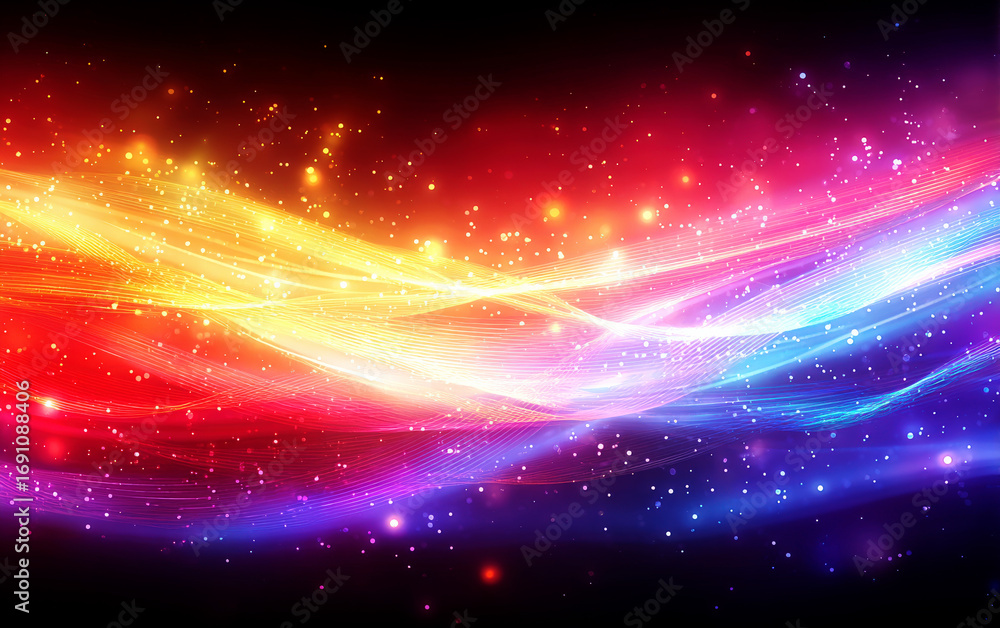 Poster Colorful and dynamic abstract light waves with sparkling effects