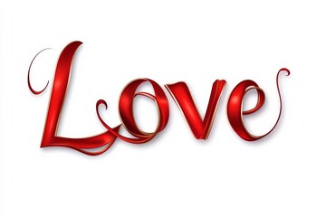 Elegant Glossy Red Word Love with Gold Outline on Soft Bright Background, Perfect for Valentine's Day Cards, Weddings, or Romantic Announcements, Radiating Warmth and Affection