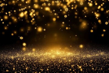 Enchanting Abstract Artwork Featuring Shimmering Golden Particles Dancing Against a Rich Dark Background, with Ethereal Spheres Illuminated in a Magical and Luxurious Atmosphere