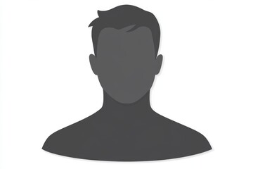Isolated Dark Gray Silhouette of a Male Figure on a Minimalistic White Background, Perfect for User Avatars and Anonymous Representations in Graphic Design Projects