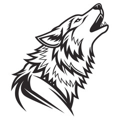 Howling Wolf on Cliff with Moon - Vector Illustration.