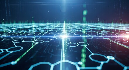 Digital Frontier: A captivating digital rendering depicts a complex network of interconnected circuits, pulsating with vibrant light and showcasing the intricate world of modern technology.