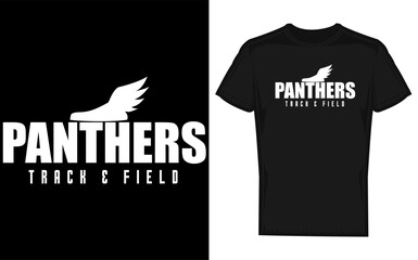 Dynamic panthers mascot illustration for track and field school teams presented in a striking silhouette style perfect for sports branding and apparel