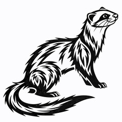 Fototapeta premium Stylized black and white illustration of a ferret in tribal art style