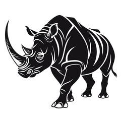 Fototapeta premium Stylized black silhouette of a rhinoceros walking forward