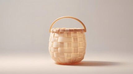 シンプルなベージュの編みかご ベージュ背景 スタジオ照明 素朴なデザインと自然なスタイル 明るい背景の木製のバスケット