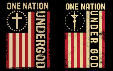 Patriotic christian one nation under god flag design for 4th of july celebrations featuring a silhouette style