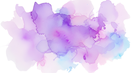 Pastel watercolor splash with violet and blue for abstract background isolated PNG with Transparent Background