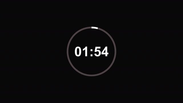 2 minutes countdown timer animation with transparent background, two minute timer animation with alpha channel. 
