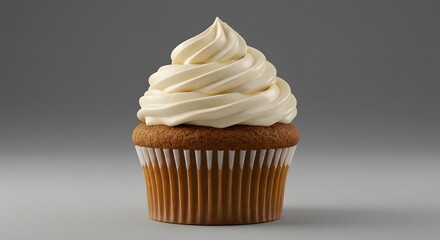 Delicious Vanilla Cupcake with Swirled Frosting on a Neutral Background