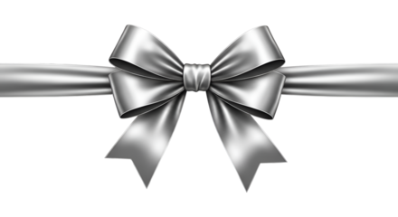 Silver ribbon with bow isolated PNG with Transparent Background