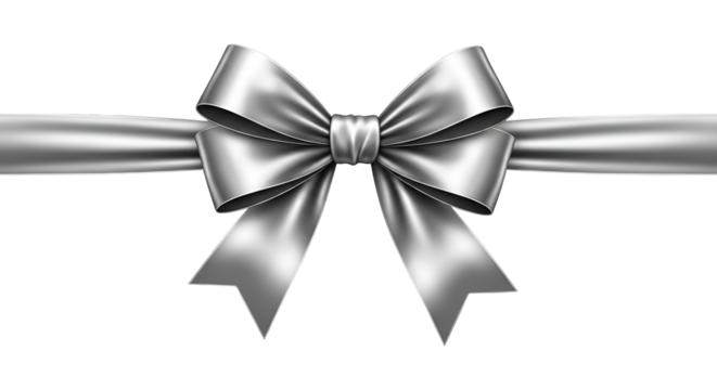 Silver ribbon with bow isolated PNG with Transparent Background