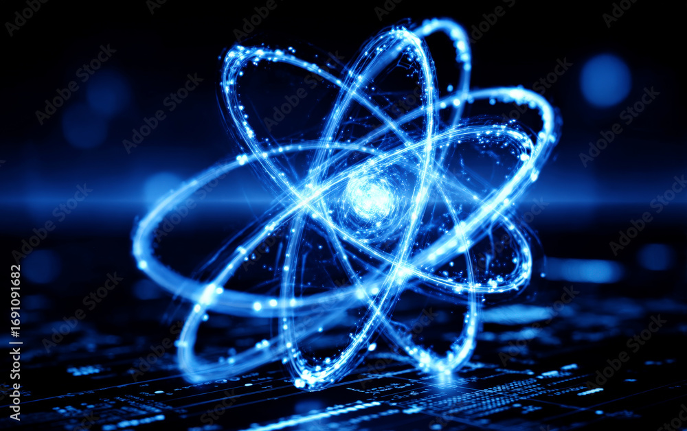Poster atomic structure representation in high-tech scientific field
