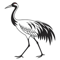 Obraz premium Elegant red crowned crane illustration in black and white