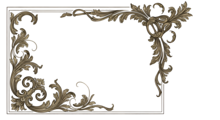Elegant Baroque frame border with ornate floral elements isolated PNG with Transparent Background