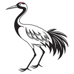 Obraz premium Elegant black and white illustration of a red crowned crane