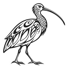Fototapeta premium Stylized black and white illustration of a curlew bird