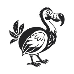 Stylized black and white illustration of a dodo bird