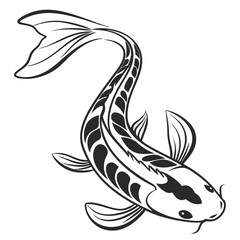 Fototapeta premium Stylized black and white koi fish illustration with flowing fins and tail
