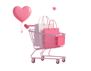 3d minimal shopping concept. shopping addicted. shopping cart with shopping bags and (3)