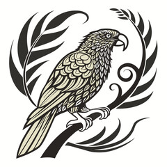 Obraz premium Stylized parrot perched on a branch with decorative foliage