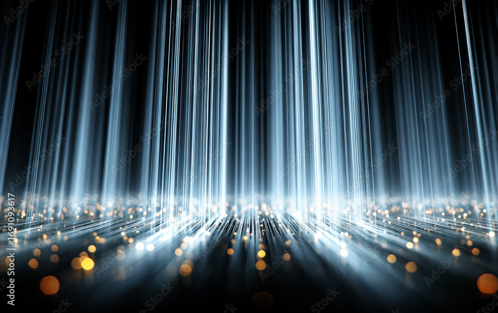 Poster abstract light beams with glowing orbs creating a futuristic visual effect