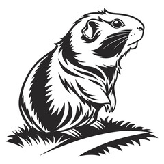 Black and white illustration of a gopher sitting on grass