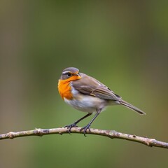 Fototapeta premium robin on a branch looking toward something 