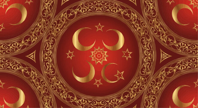 Ornamental Turkish Crescent and Star Mandala Vector