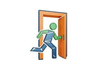 Dynamic 3D Emergency Exit Icon: Departure, Freedom, and Opportunity