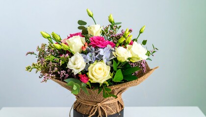 Elegant bouquet of mixed flowers in a box