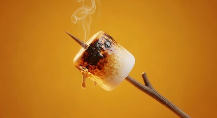 Toasted marshmallow on a stick with smoke rising