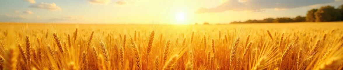 Golden wheat field shimmering under a bright sun, ripe for harvest  Abundant crop, sunny day, rural landscape, agricultural scene ,  bright,  rural