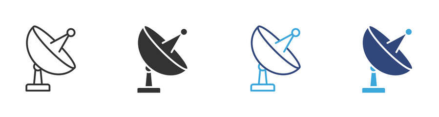 Satellite dish icon set in outline and flat style , vector illustration. 