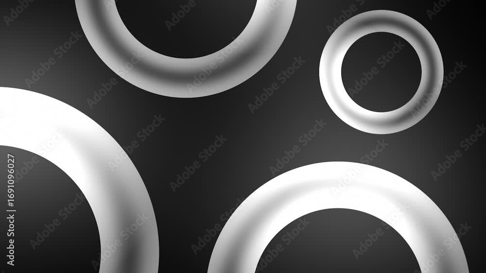 Poster abstract neon background. black and white floating circles neon lights. 4k 3d seamless loop animatio