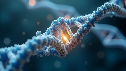 Detailed DNA strand with glowing core in macro view  