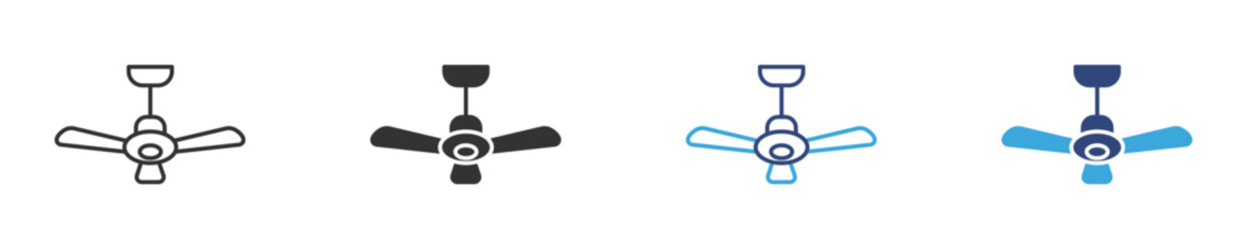 ceiling fan icon set in outline and flat style , vector illustration. 
