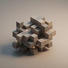 Obraz premium 3D isometric cubes arranged in a geometric pattern on a subtle gradient background.