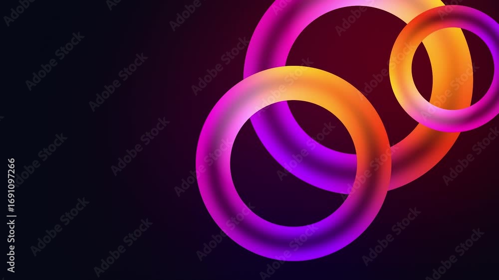 Poster colorful spectrum light 3d rings background with neon fluorescent circles and led animation for mode