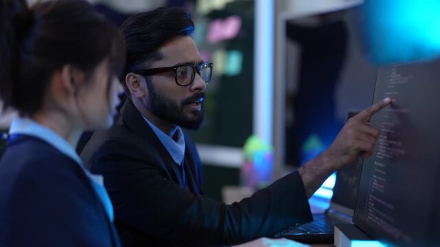 An AI development team conducts a sprint planning session for a new machine learning model. They use a kanban board to map out the data science workflow and review the algorithm's code.