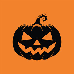 Halloween Pumpkin Jack O Lantern Silhouette on Orange Background