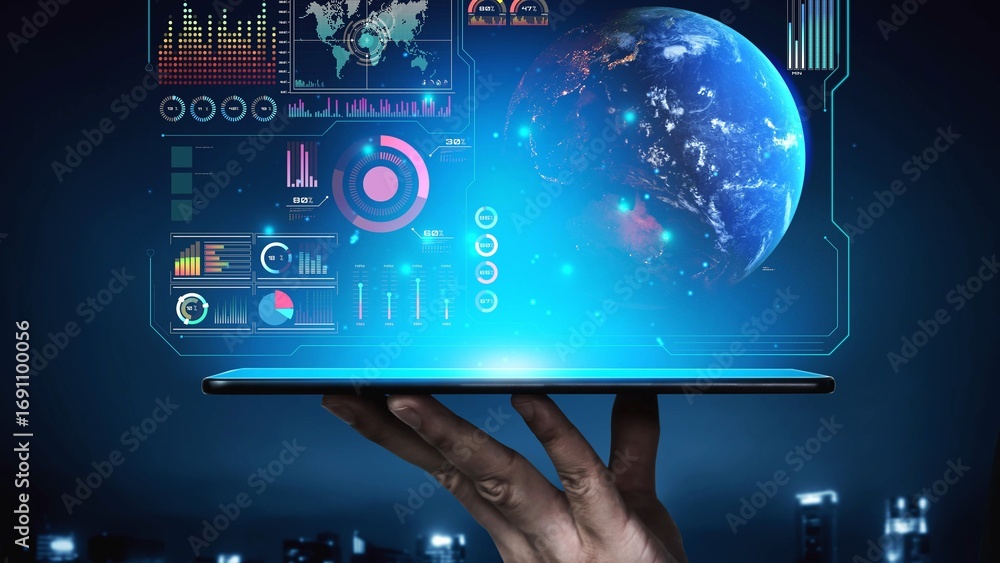Aufkleber high-tech global network connection interface showing worldwide digital communication, data exchange