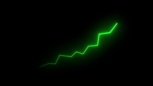 Animated Financial Growth Graph. Graph Depicting Financial Growth, Stock Market Boom, Business Success.stock market boom or impressive increase of business sales. neon line arrow on black background