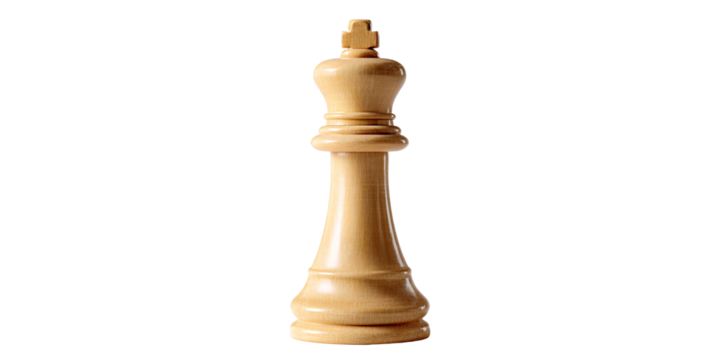 Elegant wooden chess king piece isolated on black background, showcasing strategy and game of skill Concept of leadership, power, and decision making