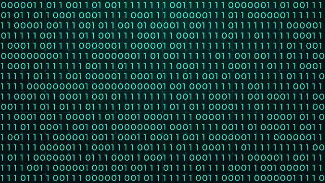 vertical stream of glowing binary digits (0s and 1s) in blue over a black background. Perfect for futuristic animations, cyberpunk intros, coding videos, Motion graphics of binary code concept. 4k