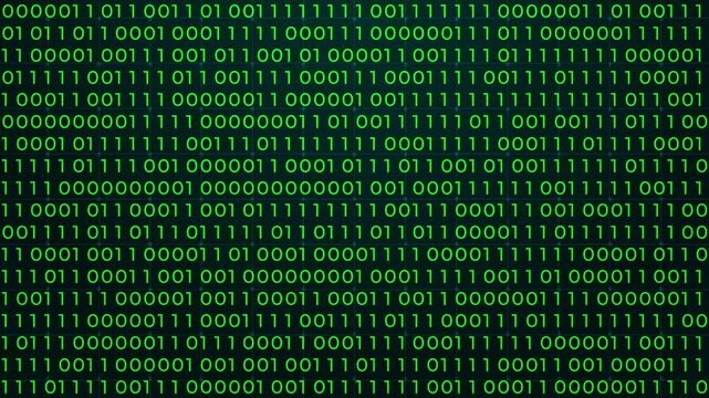 vertical stream of glowing binary digits (0s and 1s) in blue over a black background. Perfect for futuristic animations, cyberpunk intros, coding videos, Motion graphics of binary code concept. 4k